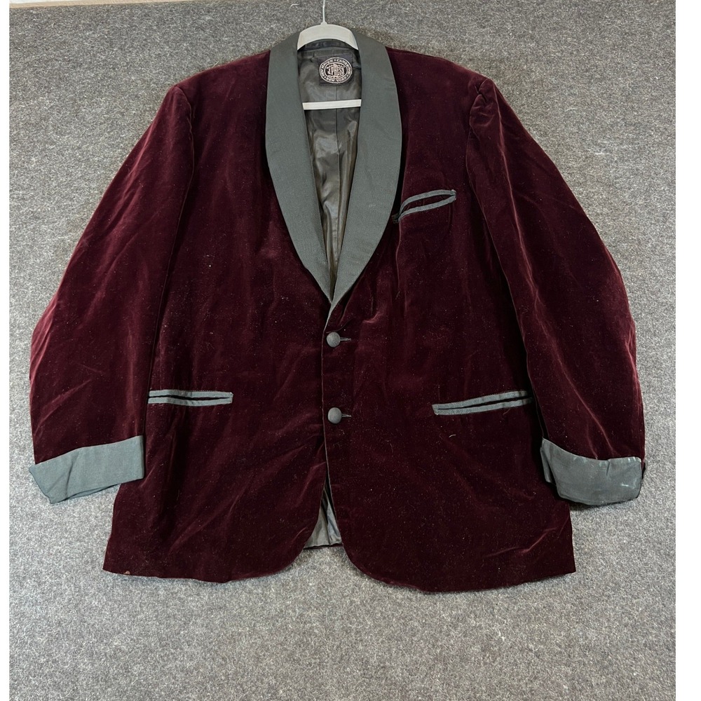 Vintage 60s J. Press Shawl Lapel Blazer Mens 46 Burgundy Velvet Smoking Jacket